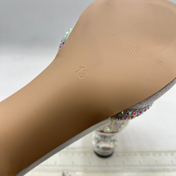 XYD White Glitter Bridal Evening Peep Toe Rhinestone Studs Block Low Heel Sandal - Picture 6 of 8